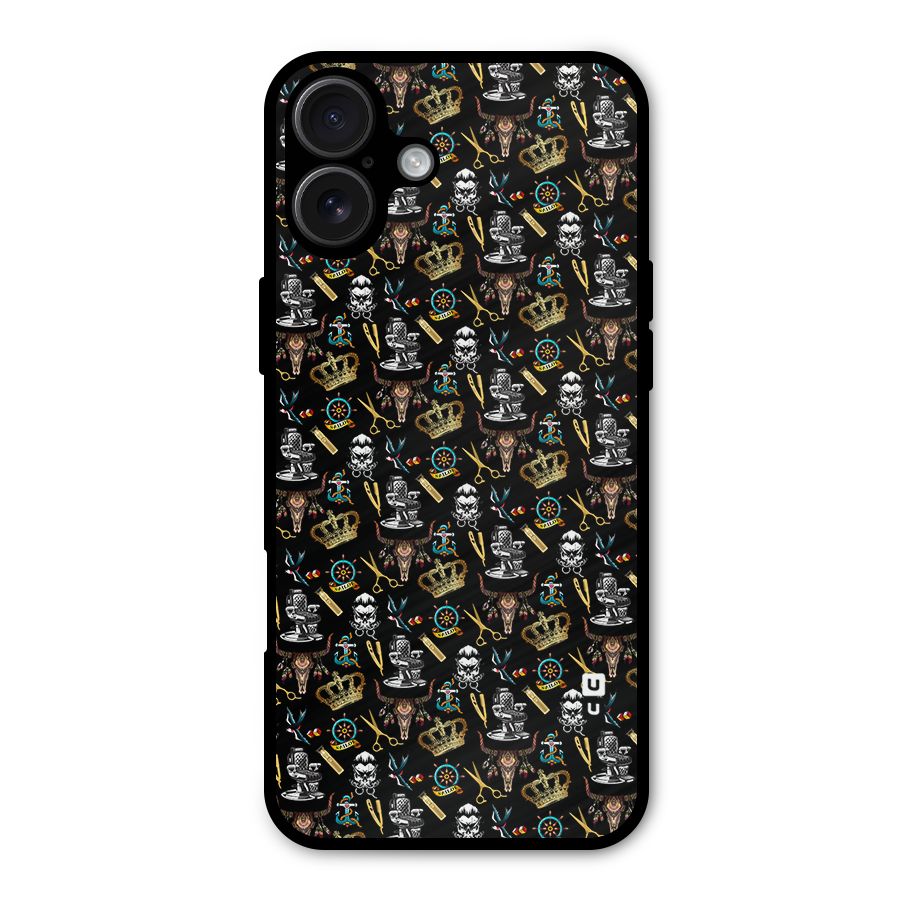 Cool Barber Pattern Metal Back Case for iPhone 16 Plus