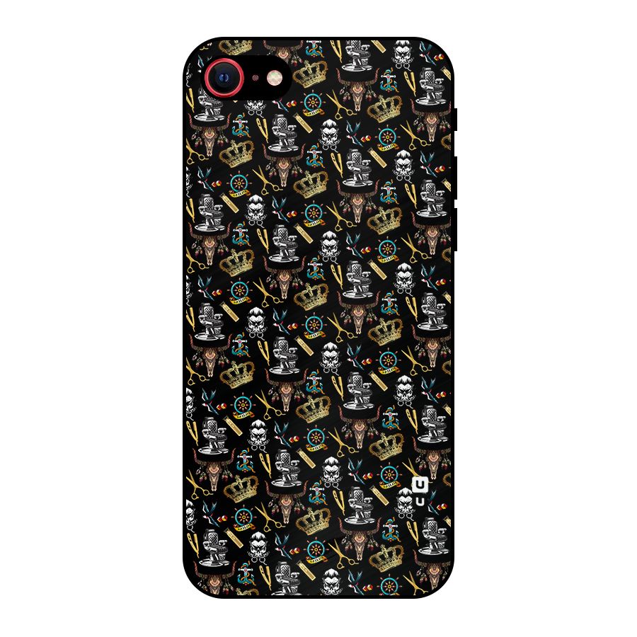 Cool Barber Pattern Metal Back Case for iPhone SE 2022