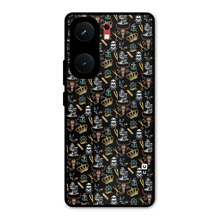 Cool Barber Pattern Metal Back Case for iQOO Neo 9 Pro