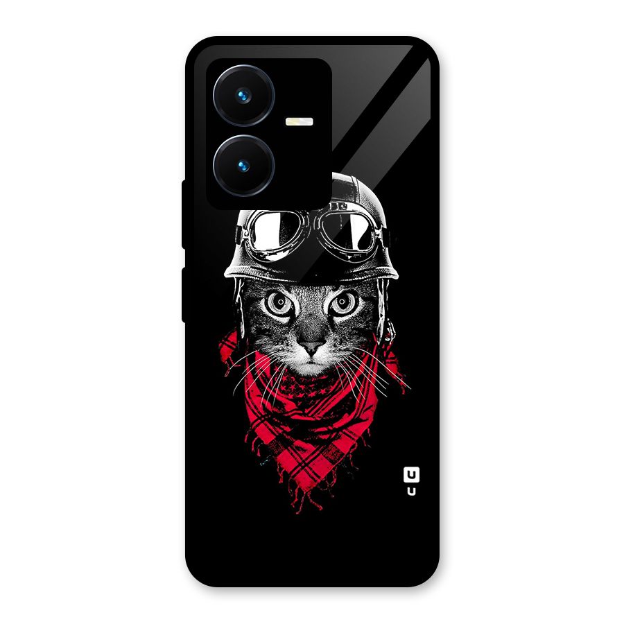 Cool Biker Cat Glass Back Case for Vivo Y22s