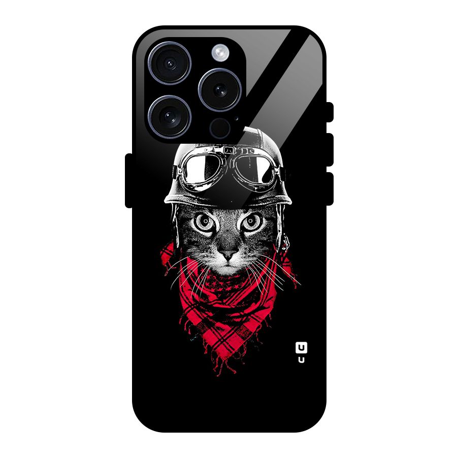 Cool Biker Cat Glass Back Case for iPhone 15 Pro
