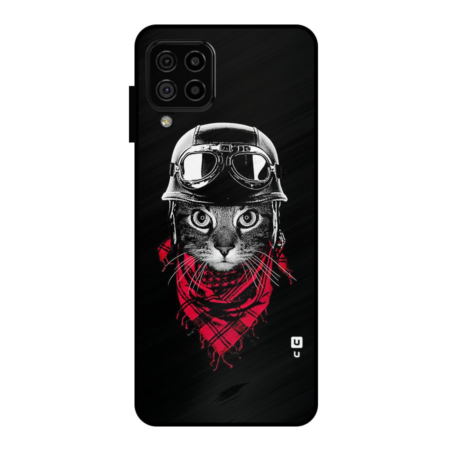 Cool Biker Cat Metal Back Case for Galaxy A22 4G