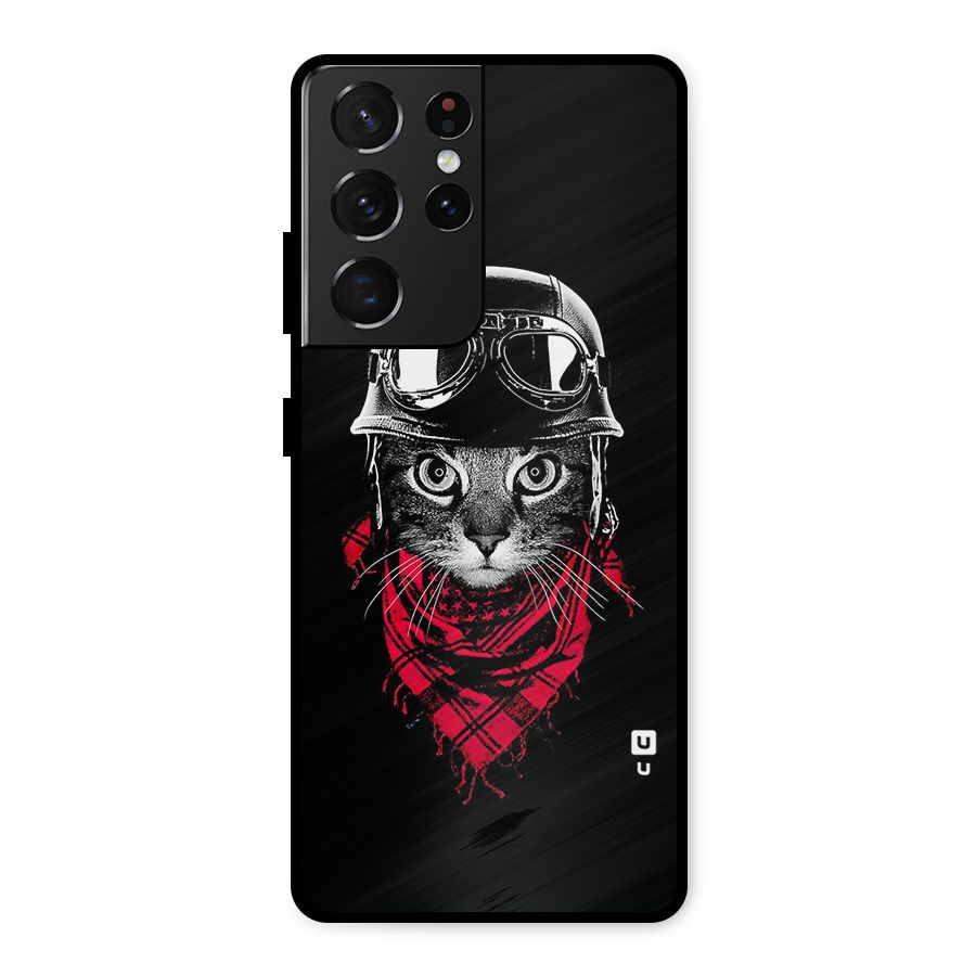 Cool Biker Cat Metal Back Case for Galaxy S21 Ultra 5G