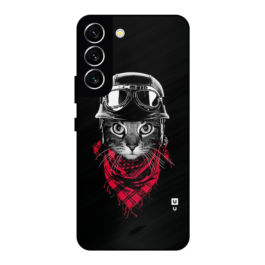Cool Biker Cat Metal Back Case for Galaxy S22 5G