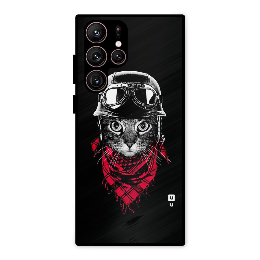 Cool Biker Cat Metal Back Case for Galaxy S22 Ultra 5G