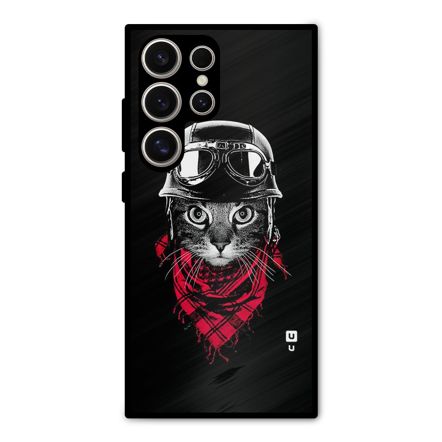 Cool Biker Cat Metal Back Case for Galaxy S24 Ultra