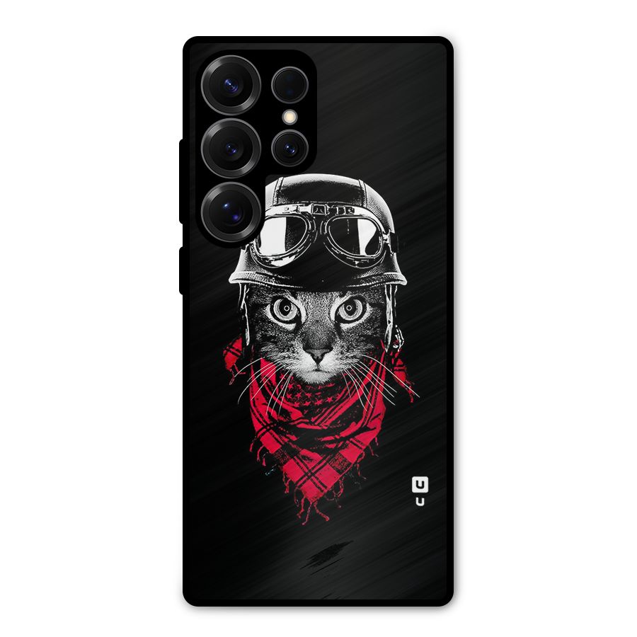 Cool Biker Cat Metal Back Case for Galaxy S25 Ultra