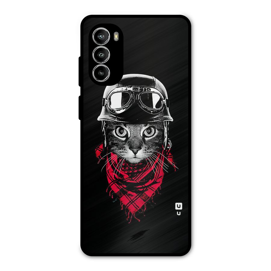 Cool Biker Cat Metal Back Case for Moto G52