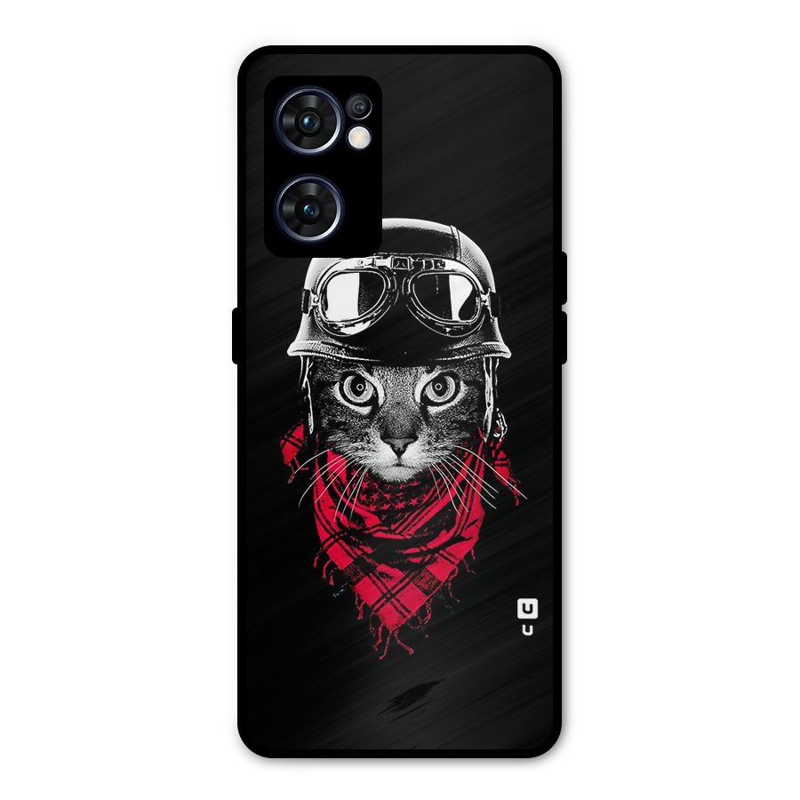 Cool Biker Cat Metal Back Case for Oppo Reno7 5G