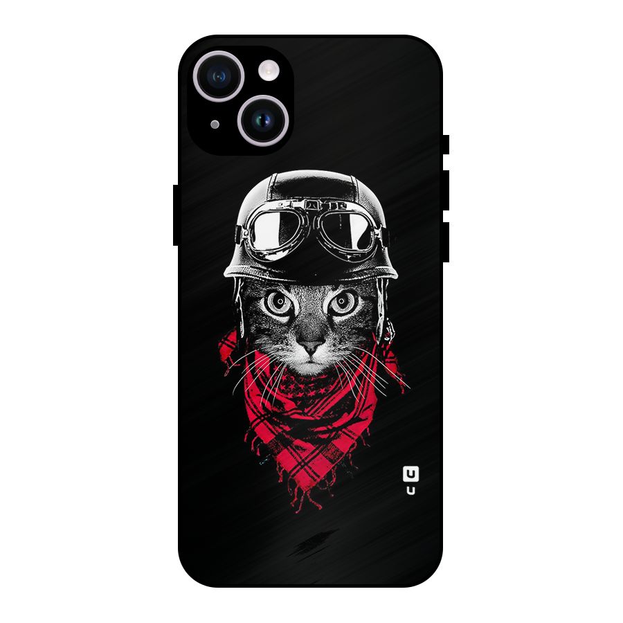 Cool Biker Cat Metal Back Case for iPhone 14 Plus