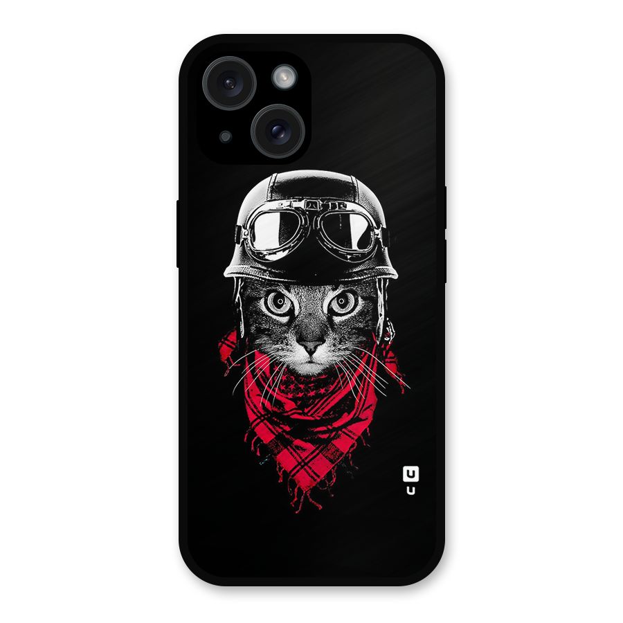Cool Biker Cat Metal Back Case for iPhone 15