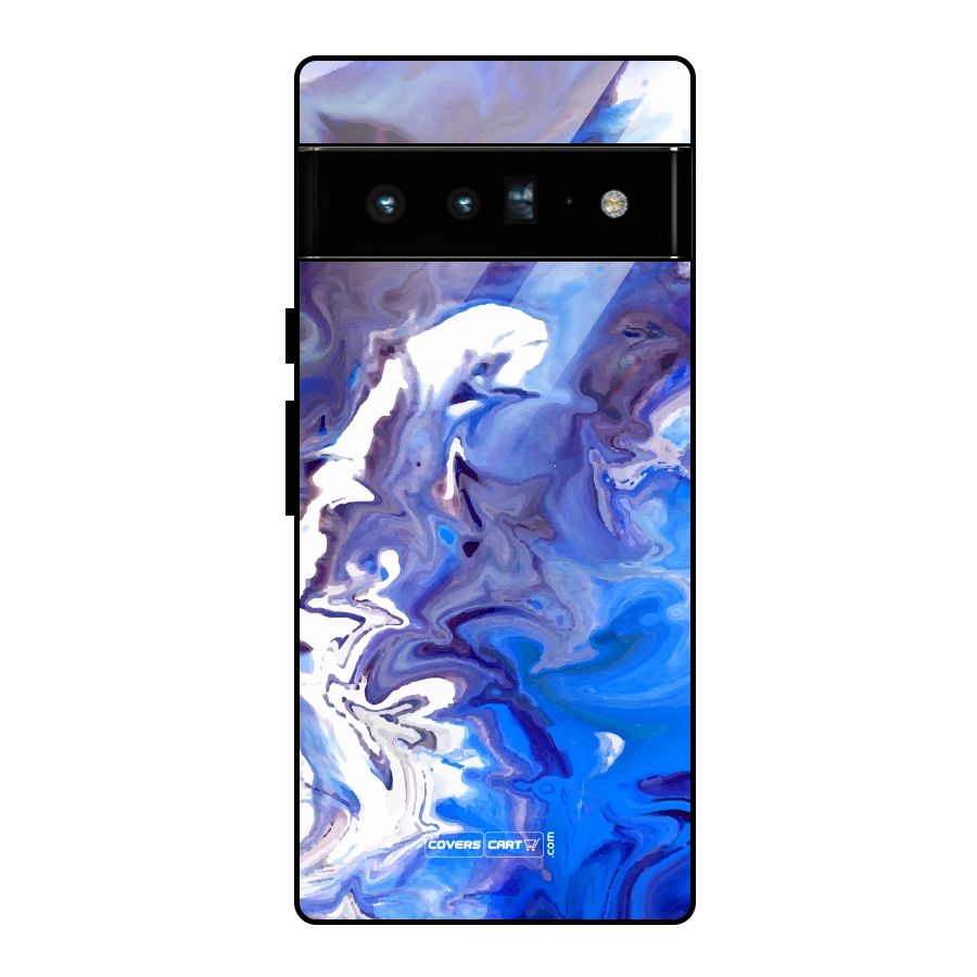 Cool Blue Marble Texture Glass Back Case for Google Pixel 6 Pro