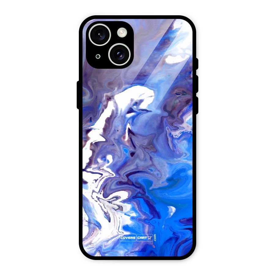 Cool Blue Marble Texture Glass Back Case for iPhone 15 Plus