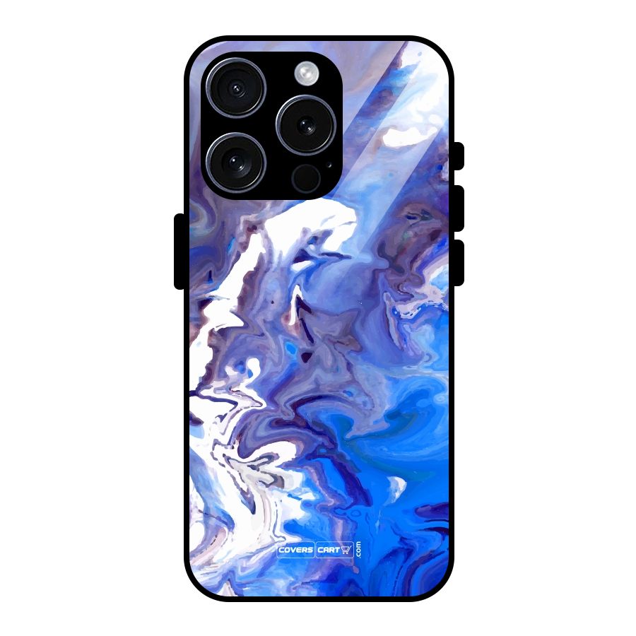Cool Blue Marble Texture Glass Back Case for iPhone 15 Pro