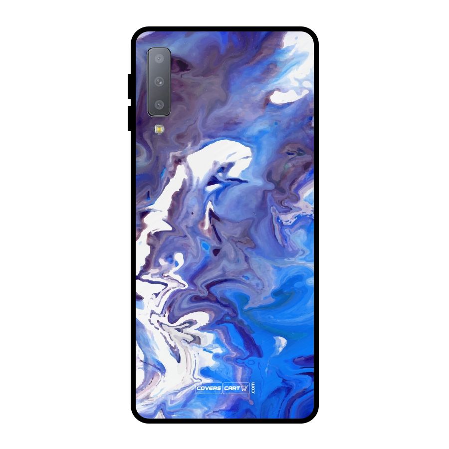 Cool Blue Marble Texture Metal Back Case for Galaxy A7 (2018)