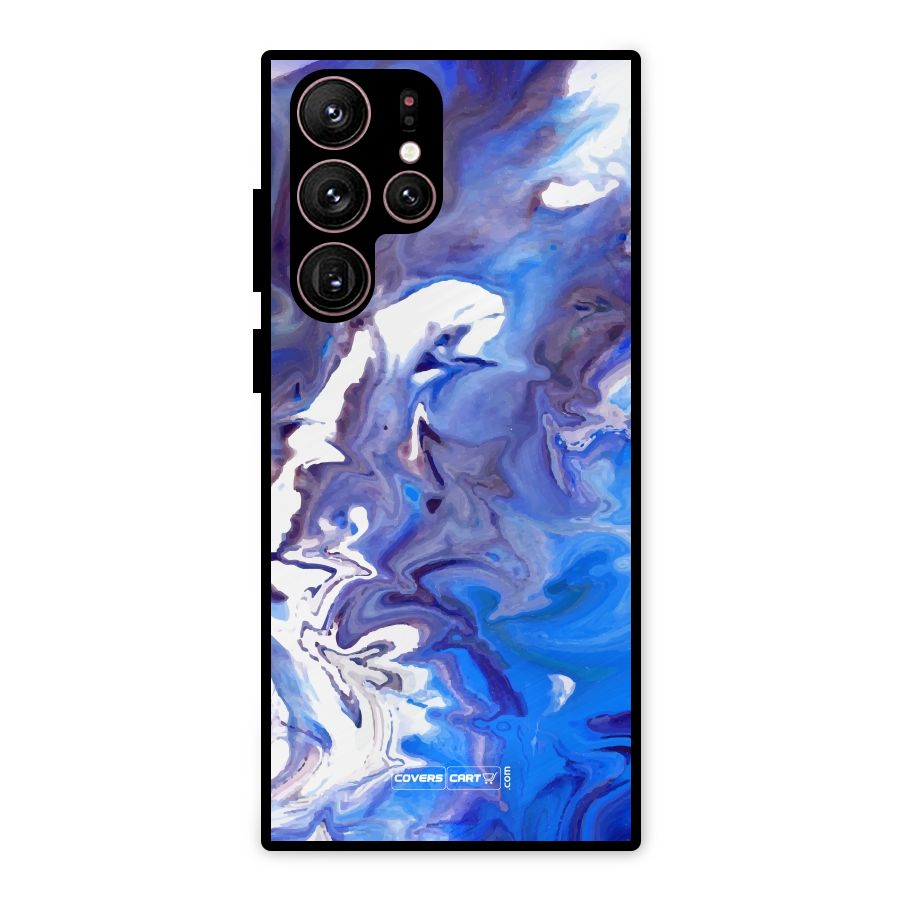 Cool Blue Marble Texture Metal Back Case for Galaxy S22 Ultra 5G