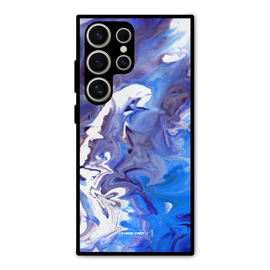 Cool Blue Marble Texture Metal Back Case for Galaxy S24 Ultra