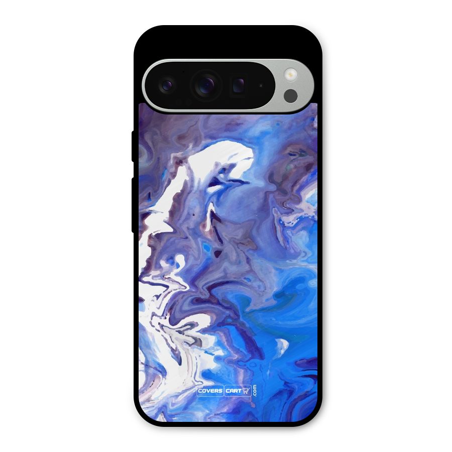 Cool Blue Marble Texture Metal Back Case for Google Pixel 9 Pro XL