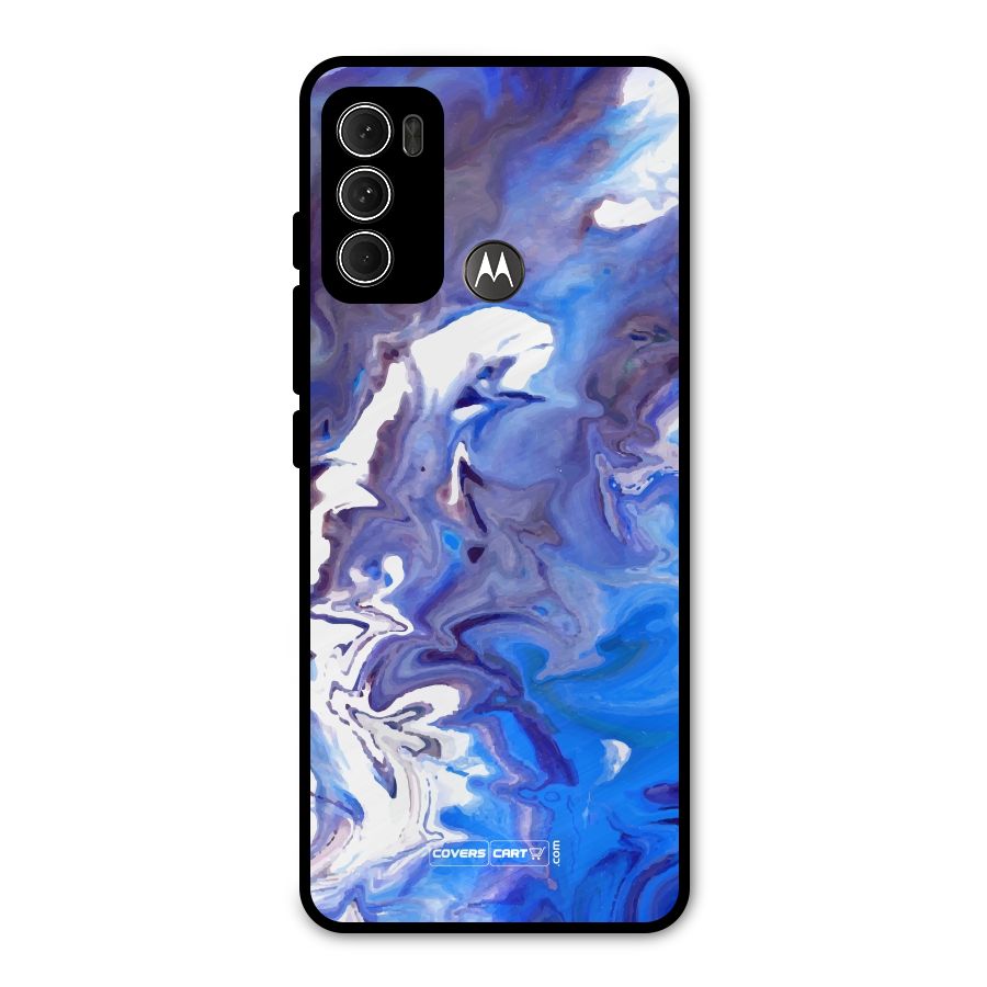 Cool Blue Marble Texture Metal Back Case for Moto G60