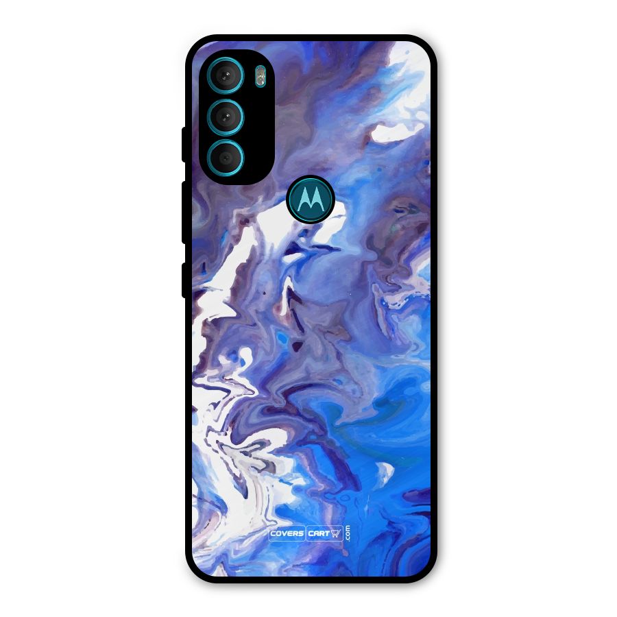Cool Blue Marble Texture Metal Back Case for Moto G71 5G