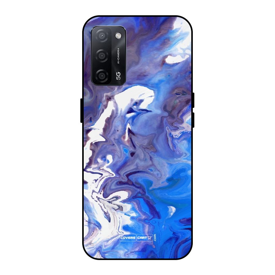 Cool Blue Marble Texture Metal Back Case for Oppo A53s 5G
