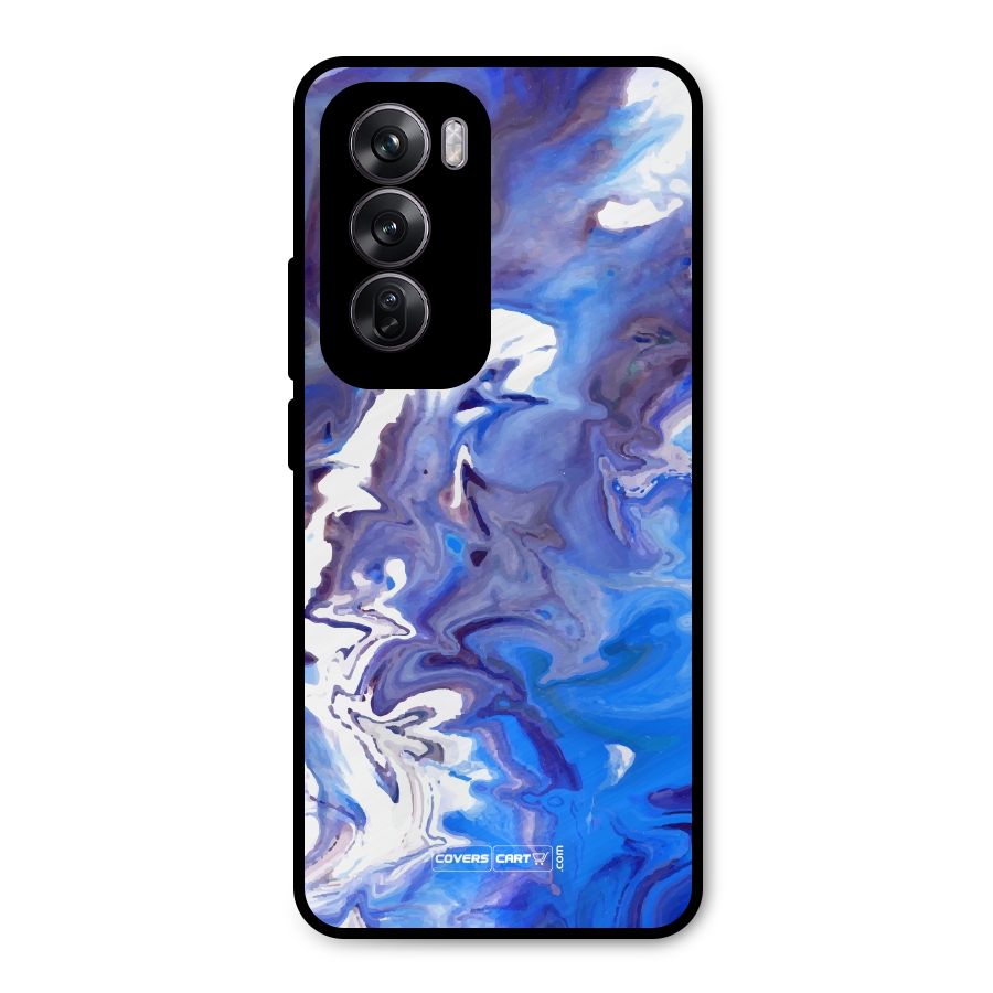 Cool Blue Marble Texture Metal Back Case for Oppo Reno12 Pro