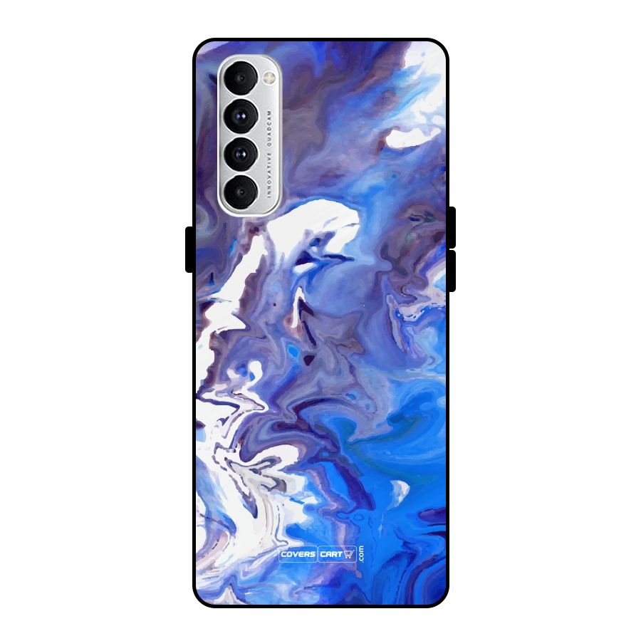 Cool Blue Marble Texture Metal Back Case for Oppo Reno4 Pro