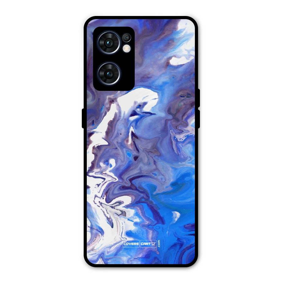 Cool Blue Marble Texture Metal Back Case for Oppo Reno7 5G