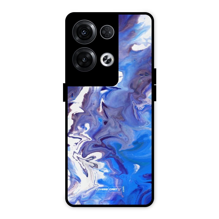 Cool Blue Marble Texture Metal Back Case for Oppo Reno8 Pro 5G