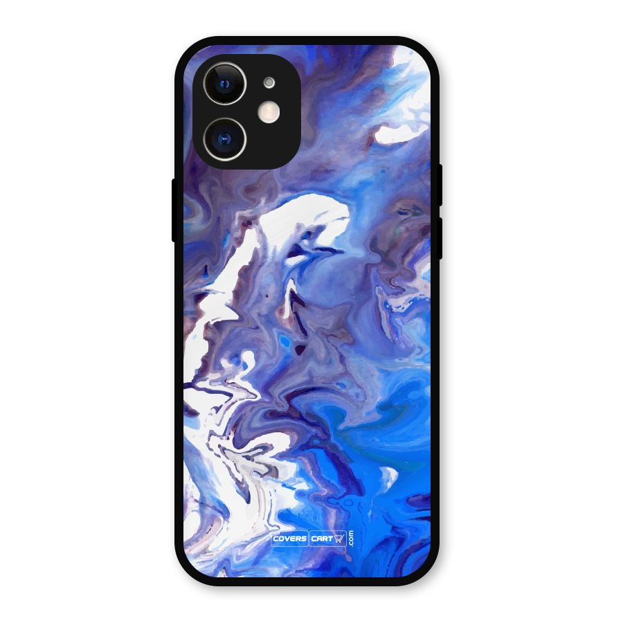 Cool Blue Marble Texture Metal Back Case for iPhone 12