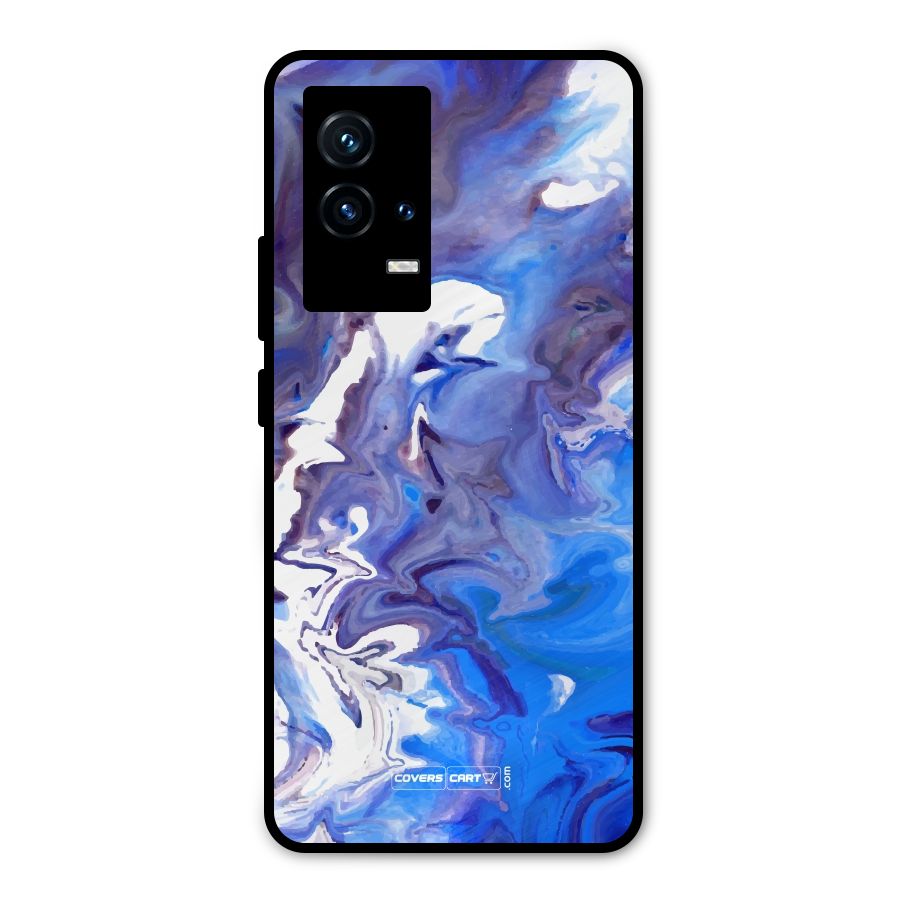 Cool Blue Marble Texture Metal Back Case for iQOO 9 5G
