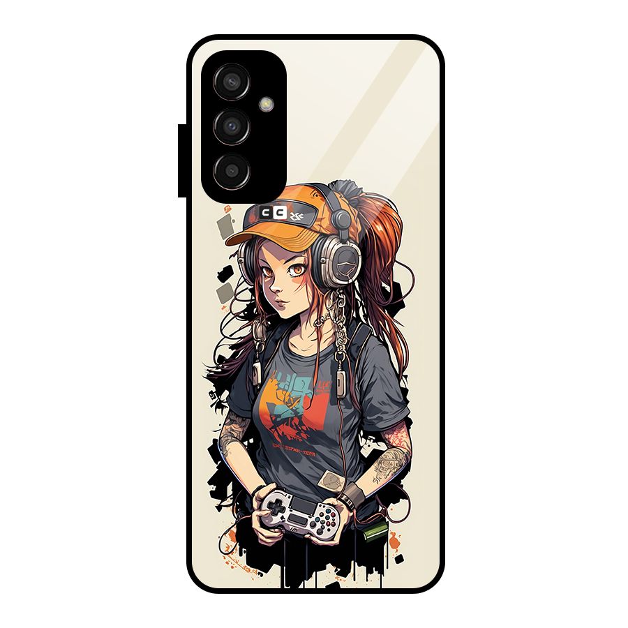 Cool Gamer Girl Glass Back Case for Galaxy F13