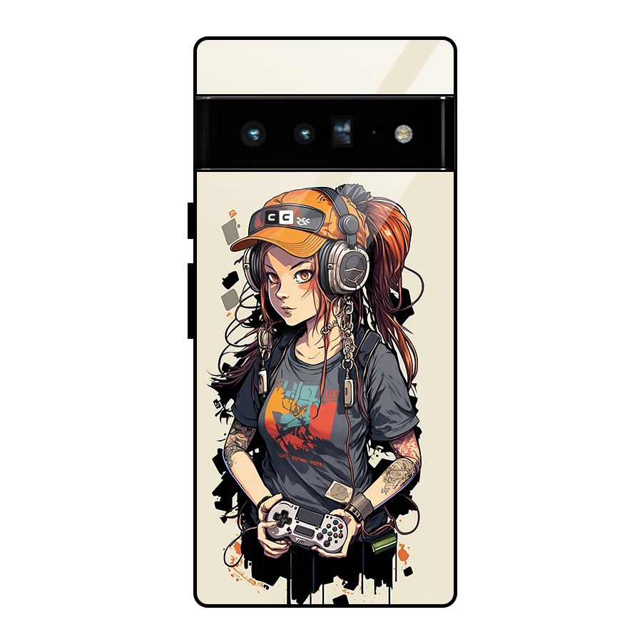 Cool Gamer Girl Glass Back Case for Google Pixel 6 Pro