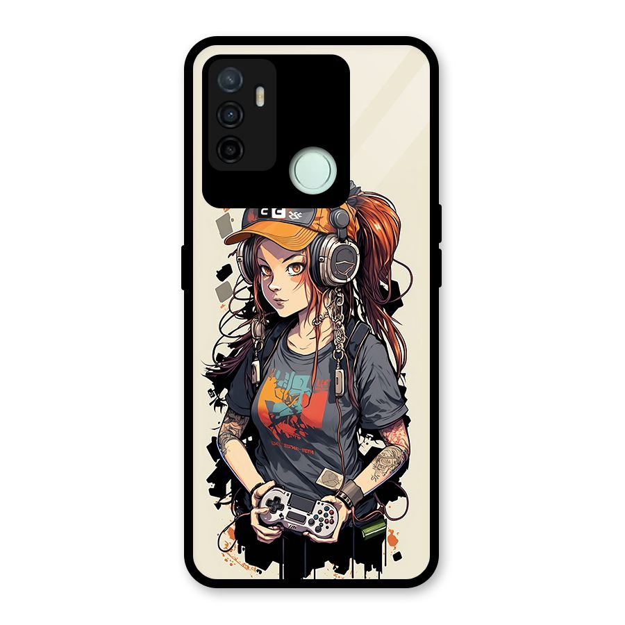 Cool Gamer Girl Glass Back Case for Oppo A53