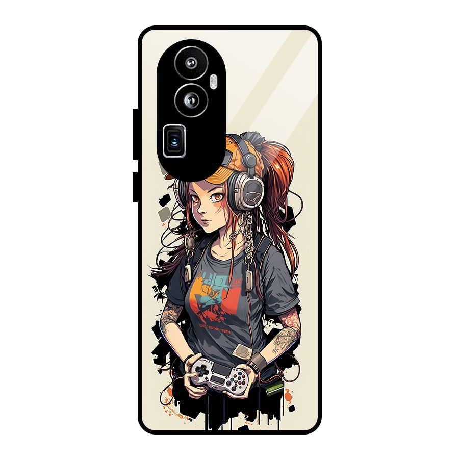 Cool Gamer Girl Glass Back Case for Oppo Reno10 Pro Plus