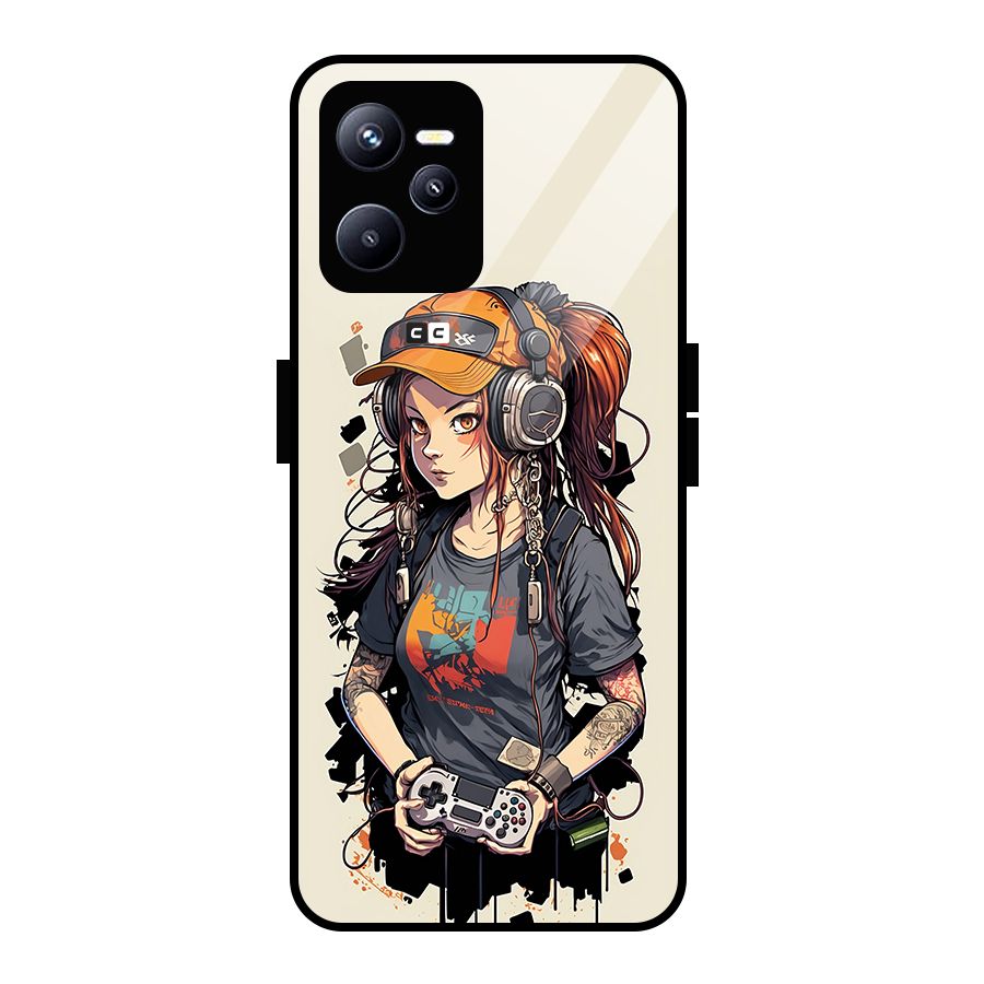 Cool Gamer Girl Glass Back Case for Realme C35