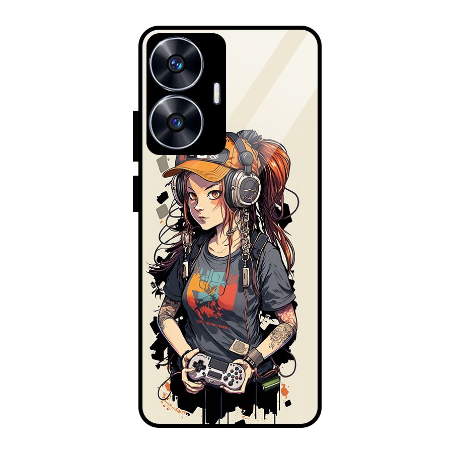 Cool Gamer Girl Glass Back Case for Realme Narzo N55