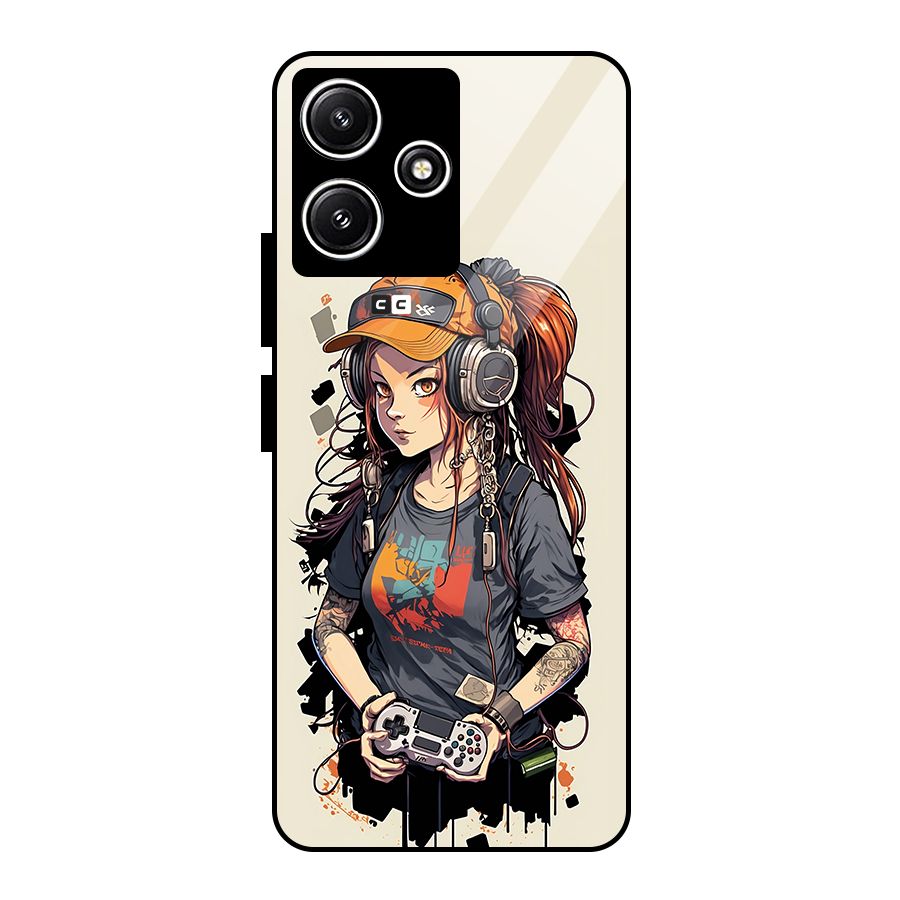 Cool Gamer Girl Glass Back Case for Redmi 12 5G