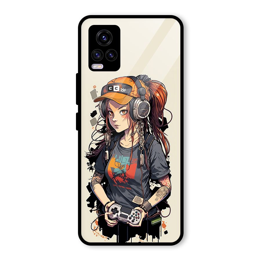 Cool Gamer Girl Glass Back Case for Vivo V20 2021