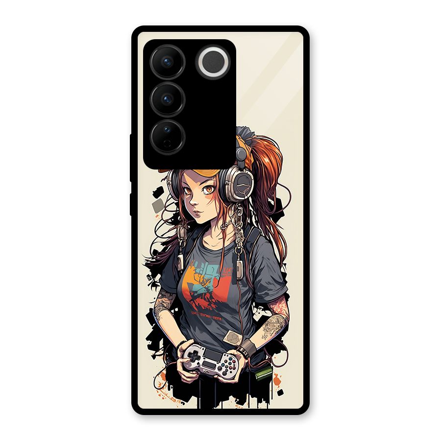 Cool Gamer Girl Glass Back Case for Vivo V27