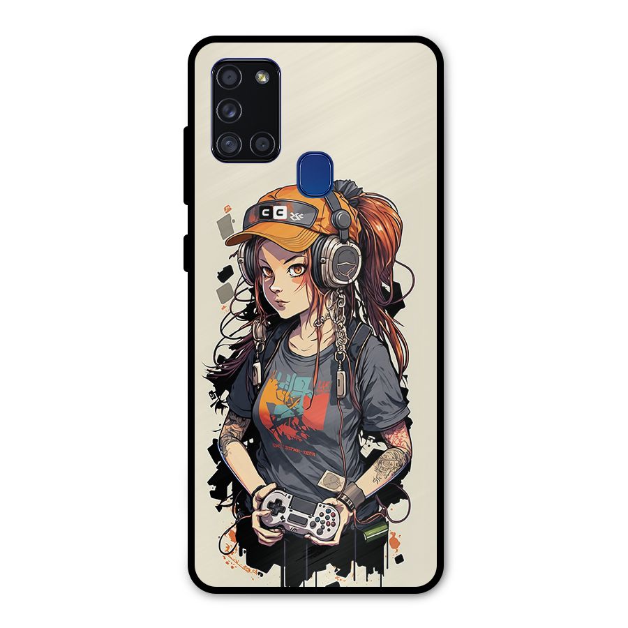 Cool Gamer Girl Metal Back Case for Galaxy A21s
