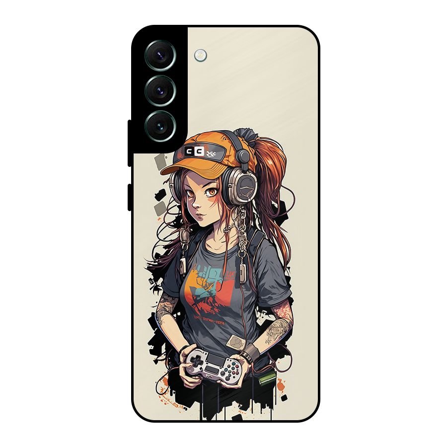 Cool Gamer Girl Metal Back Case for Galaxy S22 Plus 5G