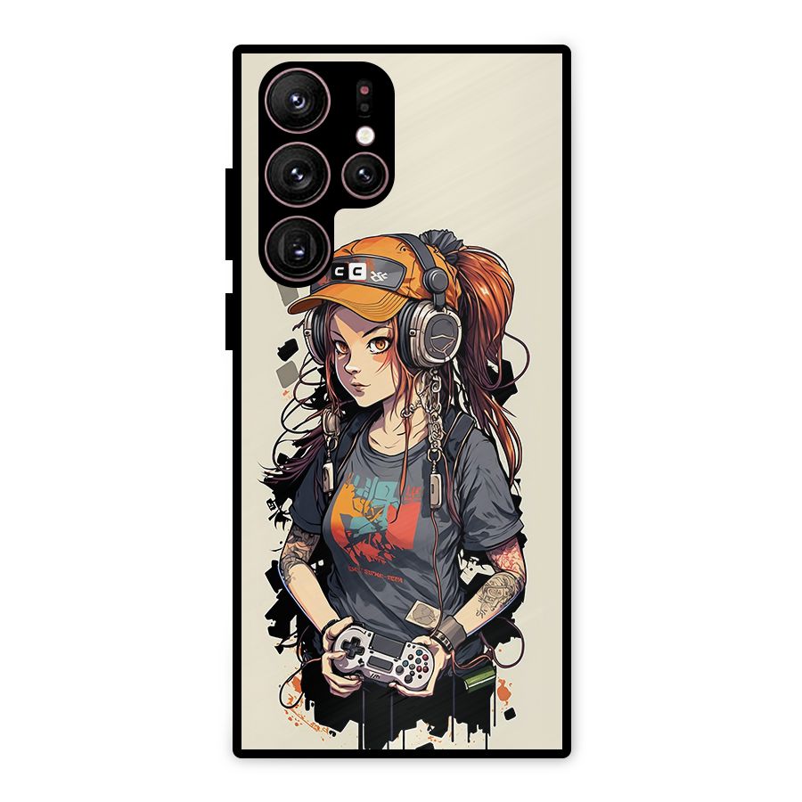 Cool Gamer Girl Metal Back Case for Galaxy S22 Ultra 5G