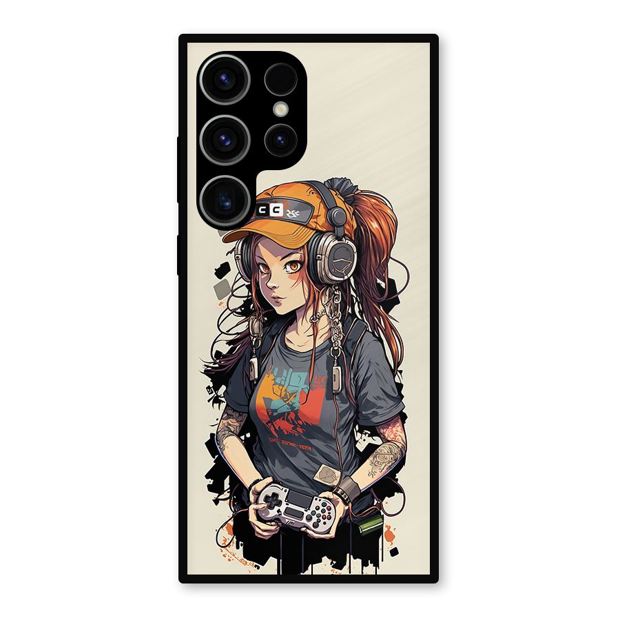 Cool Gamer Girl Metal Back Case for Galaxy S23 Ultra