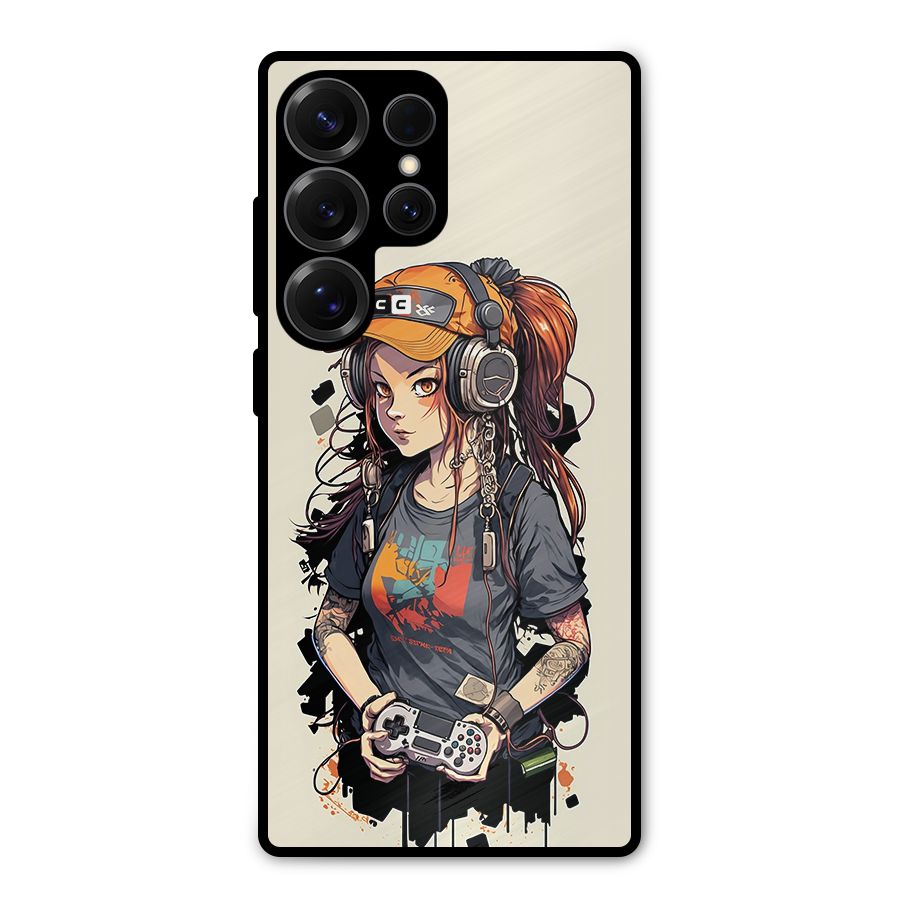 Cool Gamer Girl Metal Back Case for Galaxy S25 Ultra