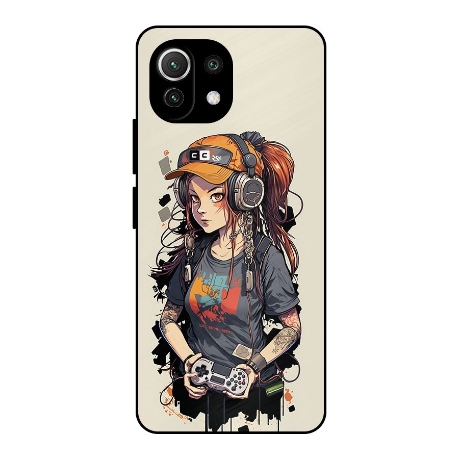 Cool Gamer Girl Metal Back Case for Mi 11 Lite