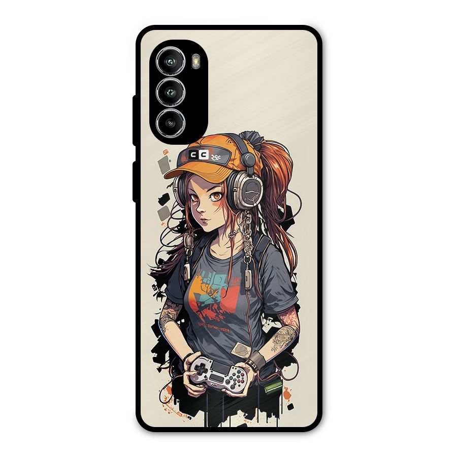 Cool Gamer Girl Metal Back Case for Moto G52
