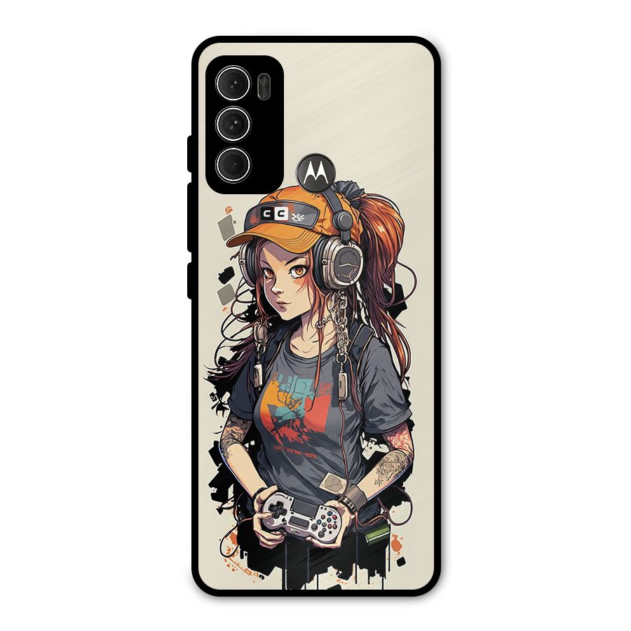 Cool Gamer Girl Metal Back Case for Moto G60
