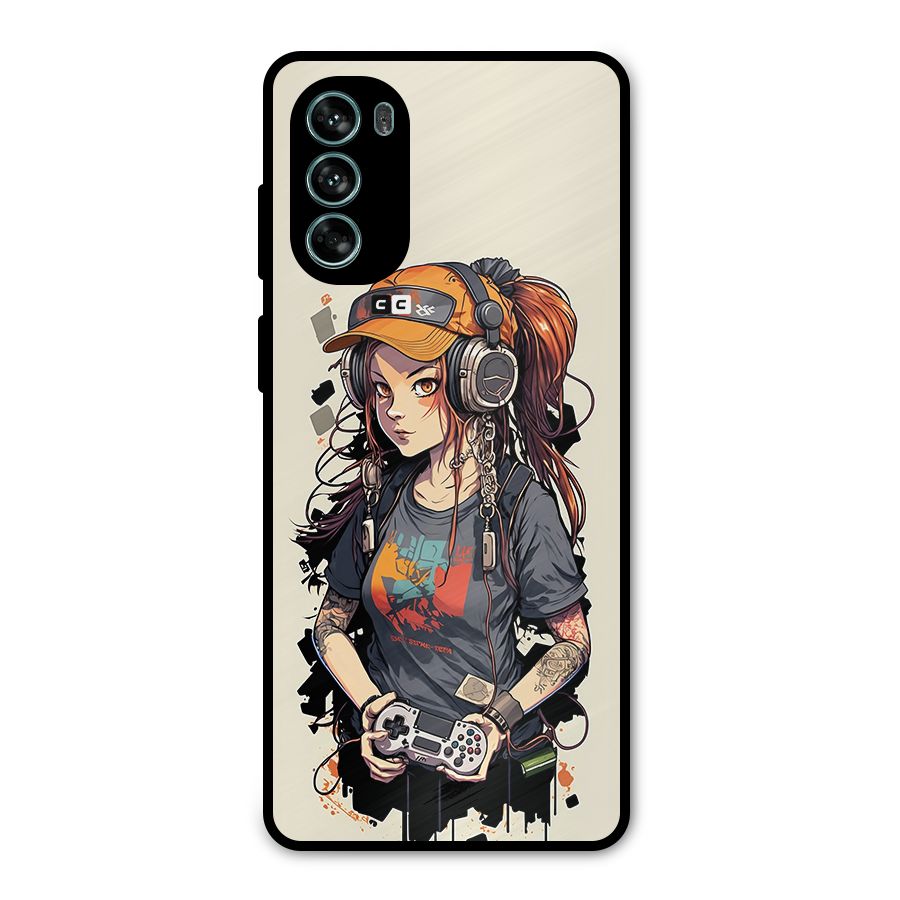 Cool Gamer Girl Metal Back Case for Moto G62
