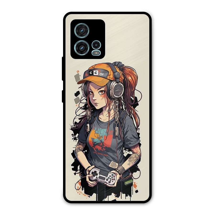 Cool Gamer Girl Metal Back Case for Moto G72